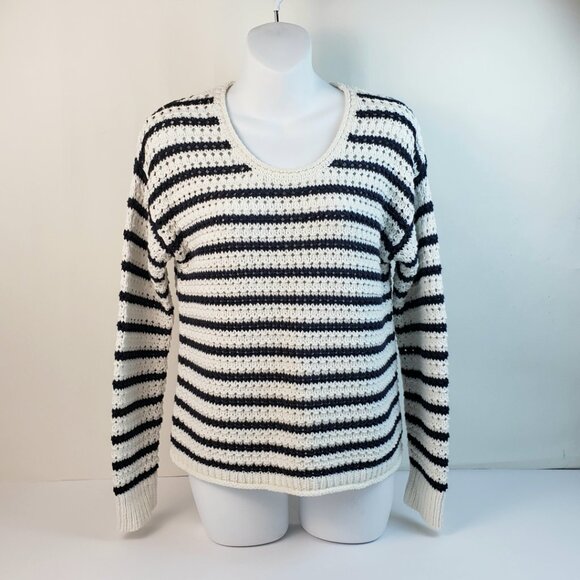 Madewell XXS Sweater Open Knit White/Deep Navy Blue Stripes Women XXSmall - Picture 1 of 13
